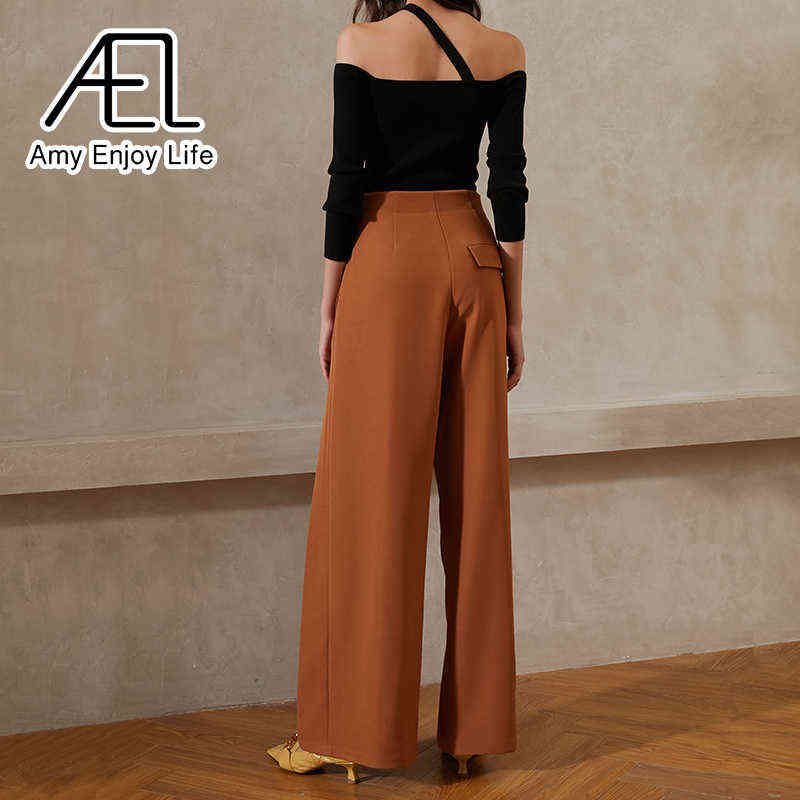 AEL Summer Women Wide Leg Loose Trousers Caramel High Waisted Pants Casual Streetwear Ladies Fashion Quality Clothing 211115