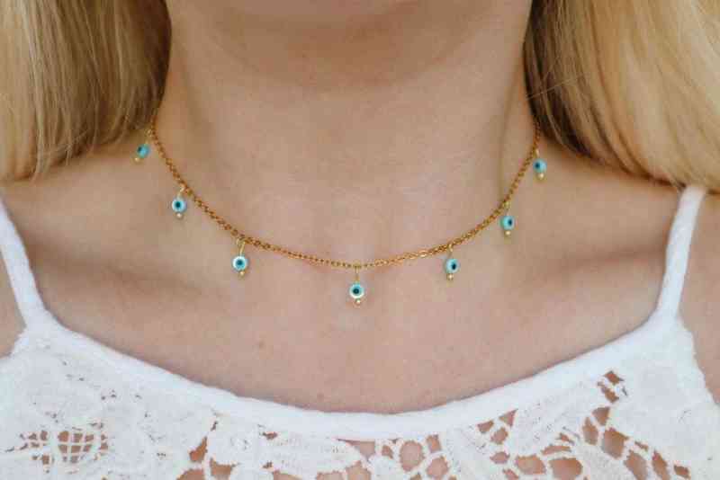 Baby Blue Evil Eye Beaded Choker Necklace G1206