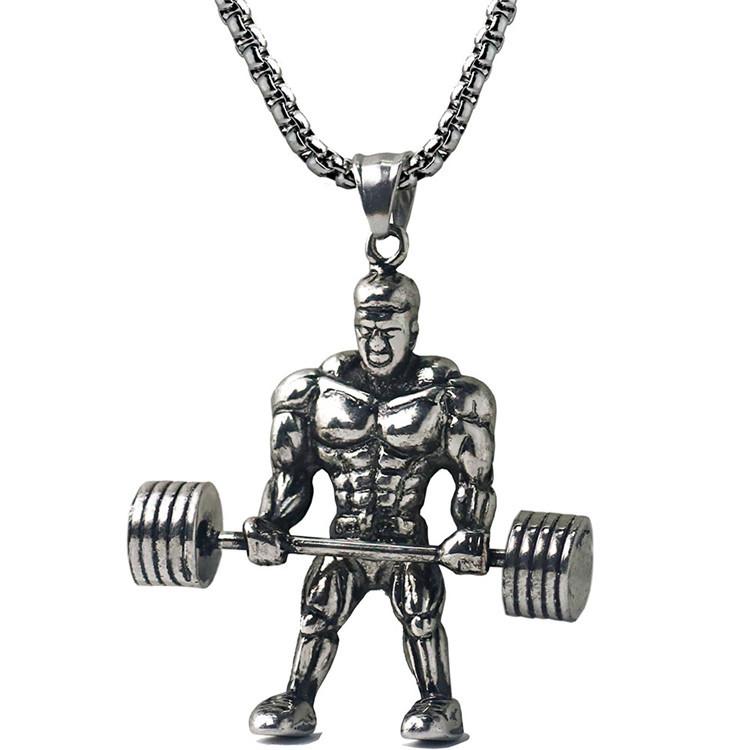 Chains Fashion Personality Sports Dumbbell Weightlifting Men's Necklace Strong Men Fitness Accessories, Silver 
Chains Fashion Personality Sports Dumbbell Weightlifting Men's Necklace Strong Men Fitness Accessories, Silver