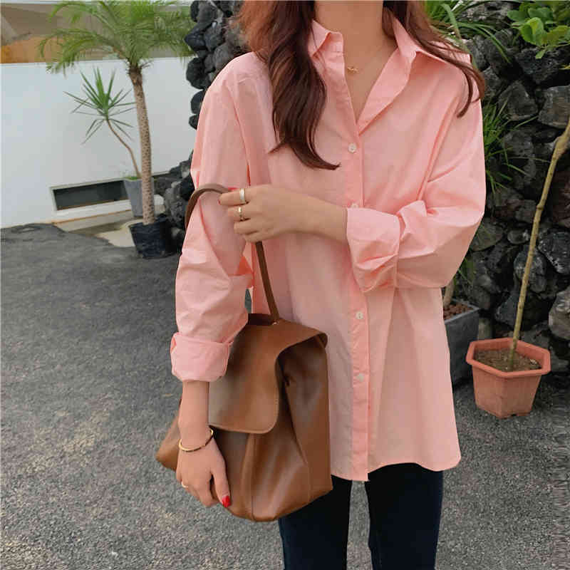 Fashion Work Wear Basic Shirt Women Tops Minimalist Casual Formal Shirts OL Solid Loose Full Sleeve Chic Blouses 210421