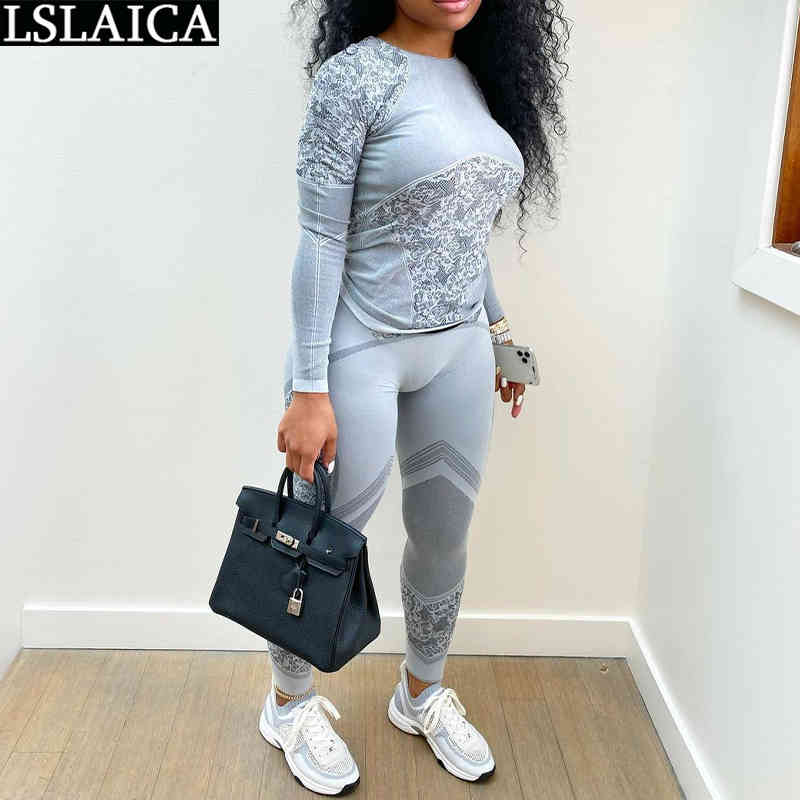 Tracksuit Women O Neck Printing Two Piece Set Straight Sleeve Casual Streetwear Fashion Elastic Waist Dresy Damskie 210520