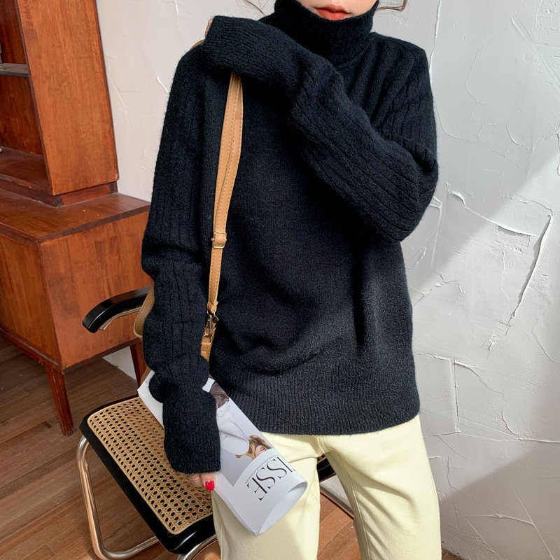 Korea Chic Feminine Turtleneck Slimming Casual Basic Fresh Loose Warm Pullovers Soft Knitted Women All Match Sweaters 210421
