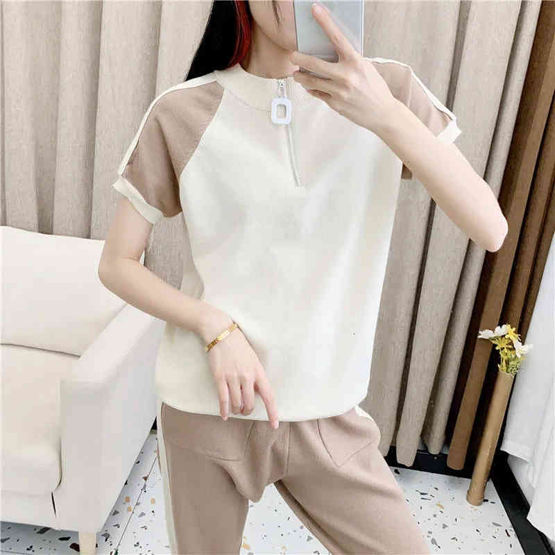 Women's Tracksuits Summer Contrast Color Short Sleeve Knitted Tracksuit Women Zipper Pullover T-Shirt Harem Pants Casual Patchwork, Black
Women's Tracksuits Summer Contrast Color Short Sleeve Knitted Tracksuit Women Zipper Pullover T-Shirt Harem Pants Casual Patchwork, Black