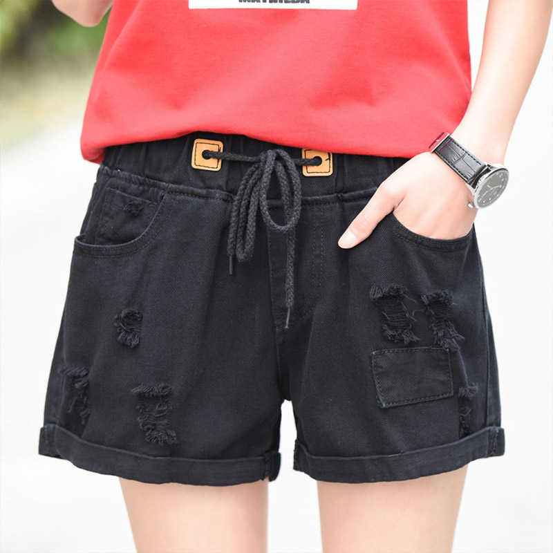 fashion Spring and summer Casual Mid-Waist Shorts Women Denim Elastic Waist Jeans Flanging Female 210714
