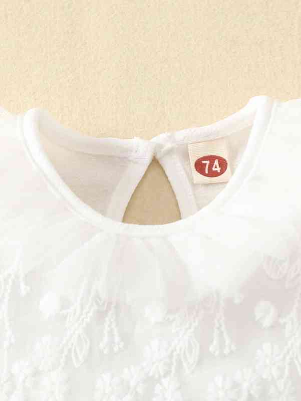 Baby Floral Embroidered Puff Sleeve Ruffle Trim Contrast Mesh Romper SHE