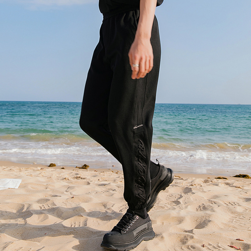 IEFB Men's Casual Pants Spring Summer Loose Straight Sweatpants Korean Trend Turnup Sports Pants Black Trousers 9Y6714 210524