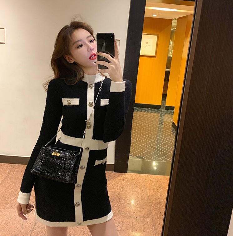 Fashion Summer Dress Women Elegant Vintage Hit color patchwork es Ladies Runway knitting 210519