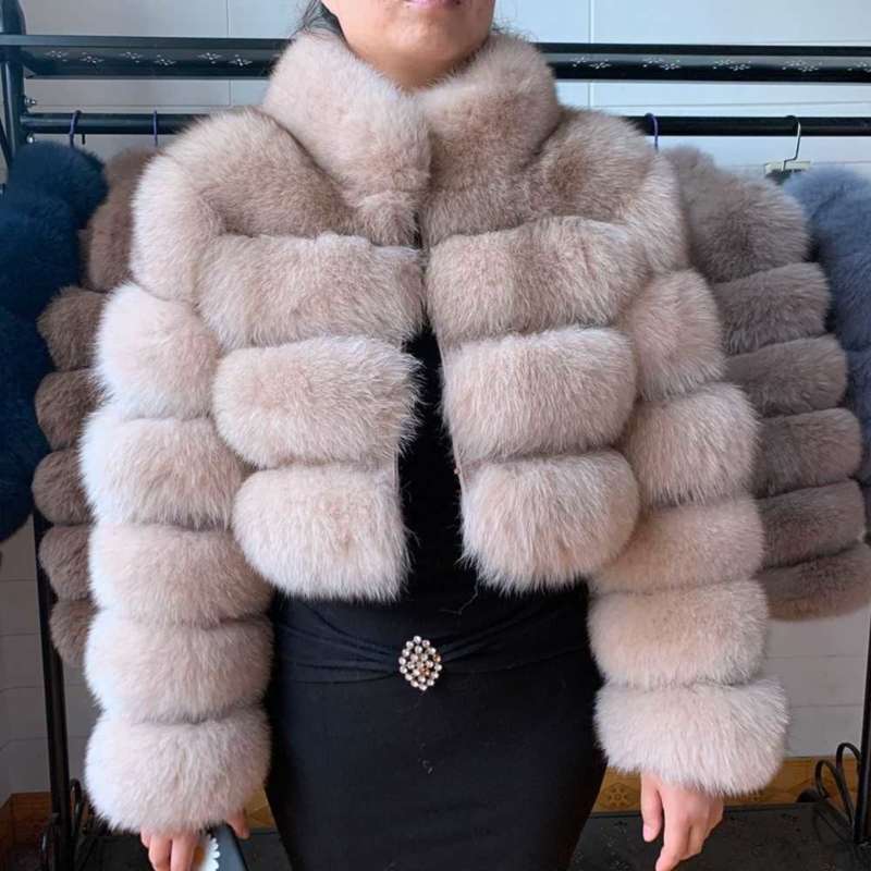 Natural Short Real Fox Fur Coat For Women With Stand Collar Thick Warm Winter Genuine Fox Fur Jacket High Quality Fur 210927