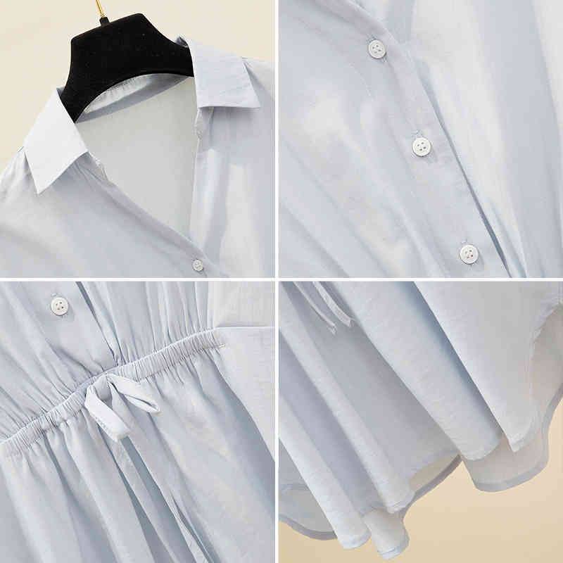 Summer Plus Size 5XL Elegant V-neck Solid Large Girl's Slim Shirts Korean Style Loose Blouse Women White Tops 9884 210506