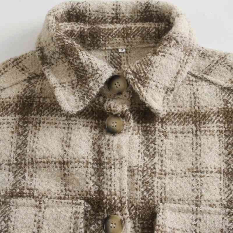 Vintage Women Soft Tweed Shirts Autumn Ladies Oversize Plaid Blouses Streetwear Winter Girls Loose Outwear Chic 210430