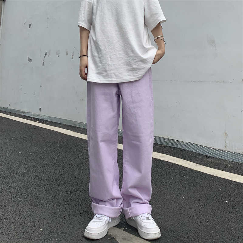 Women's Jeans Vintage Straight Baggy High Waist Korean Fashion Streetwear Casual Pants Femme Wide Leg Purple Mom Denim Trouser 210922