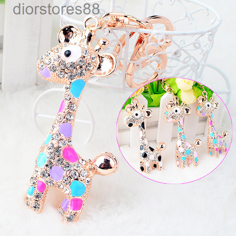 Key Chain Korean Creative Giraffe Lovely Metal Bag Pendant Women's Crystal Diamond Inlaid Small Animal Gift