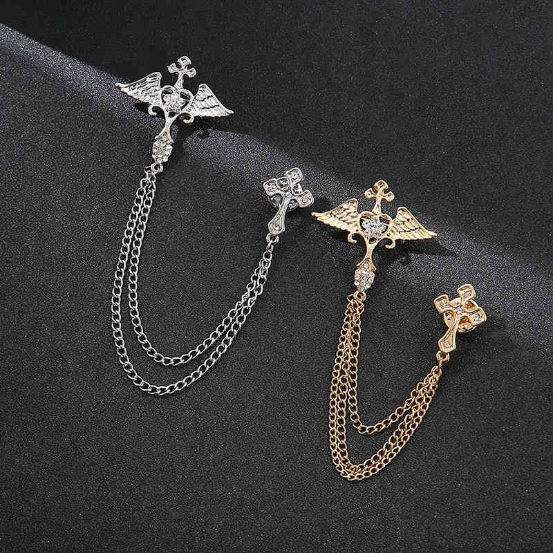 Men's Tassel Temperament Brooch Korean Chain Collar Suit Gold Pin Simple Accessories