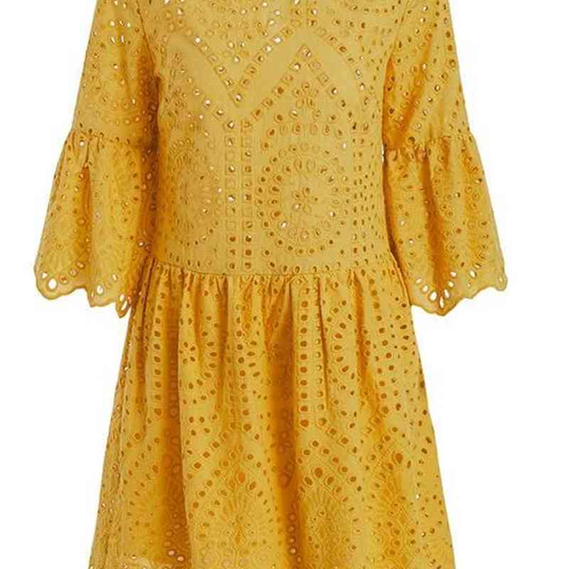 Women Dress White Lace es Flare Sleeve Ruffle Hollow Out Sexy Solid Plus Size Bohemian es Pink Blue 210524