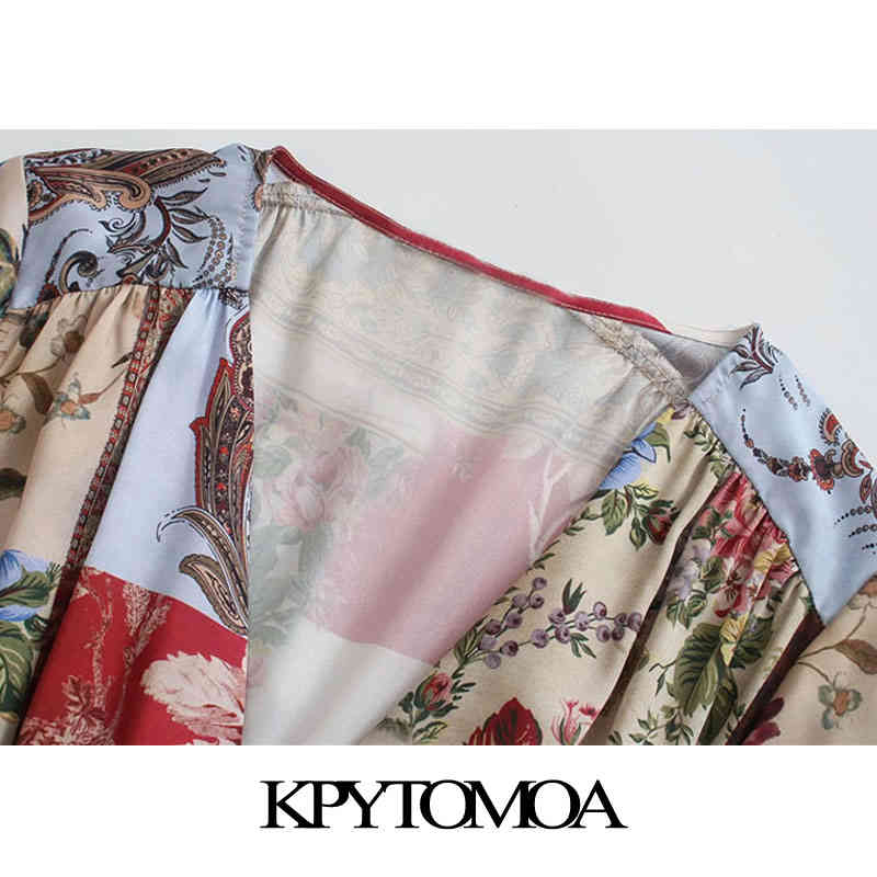 Women Fashion With Belt Print Patchwork Crossover Midi Dress V Neck Long Sleeve Female Dresses Vestidos 210420