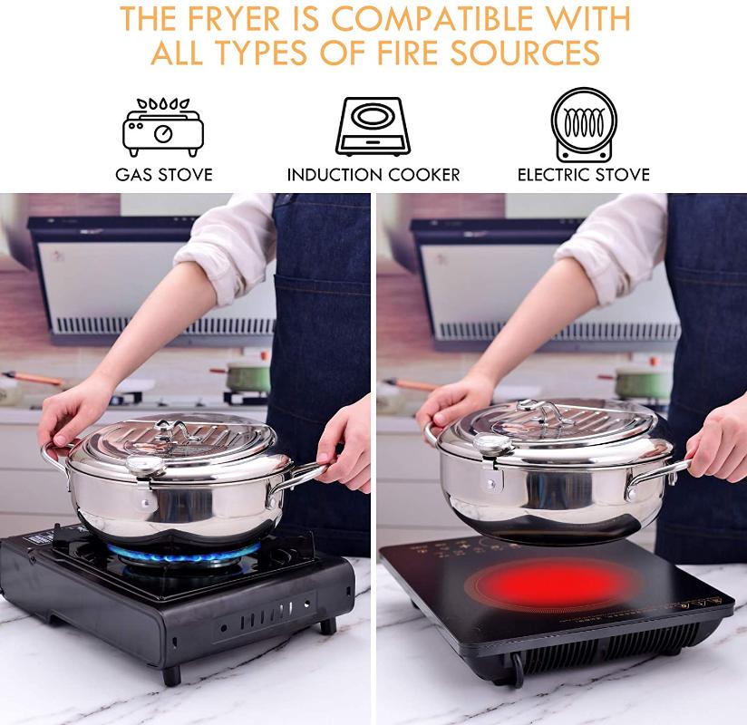 Deep Frying Pot With + Lid 304 Stainless Steel Japanese Kitchen Tempura Fryer Pan 20 24 Cm KC0405 Pans