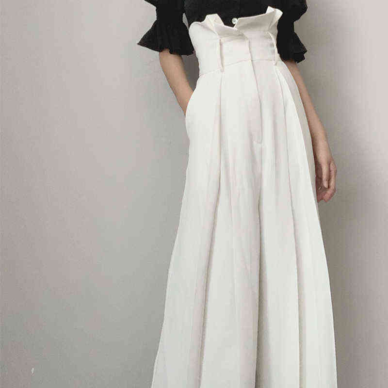 TWOTWINSTYLE Ruffle High Waist Wide Leg Pants Female Fashion Maxi Trousers Women Casual Clothes Spring Summer 211115