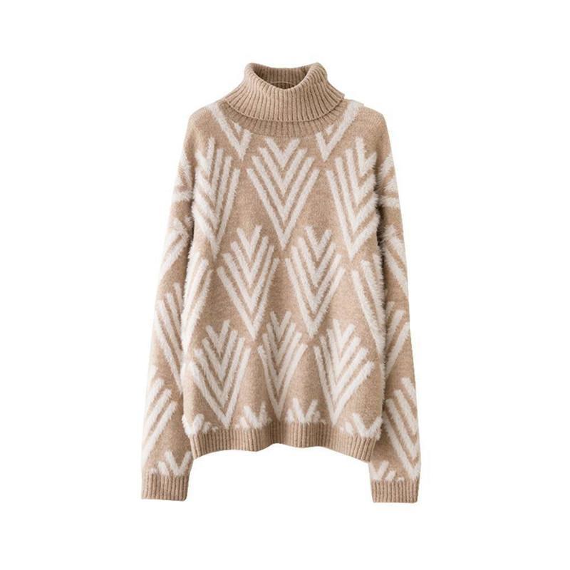 Wonder Casual Loose Thicken Knitted Pullovers Turtleneck Sweater Female Sweet Bottom Knitwear Jumper Tops 210510