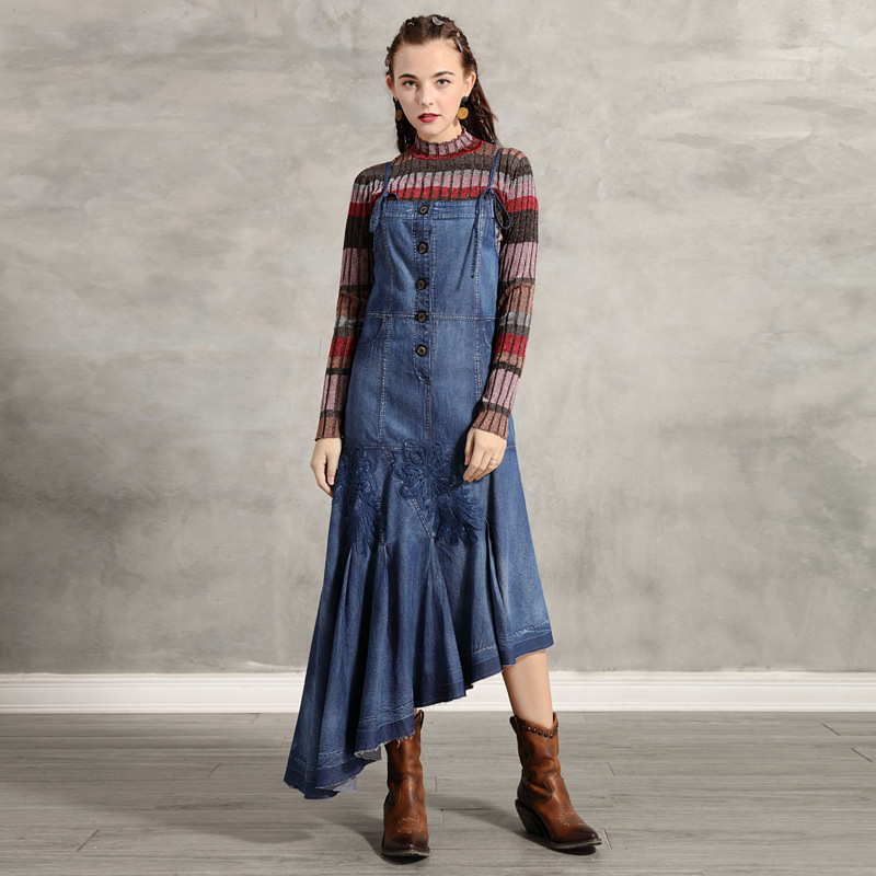Johnature Vintage Spaghetti Strap Dress Women Clothes Autumn Asymmetrical Length Appliques Leisure Women Denim Dresses 210521, Blue
Johnature Vintage Spaghetti Strap Dress Women Clothes Autumn Asymmetrical Length Appliques Leisure Women Denim Dresses 210521, Blue