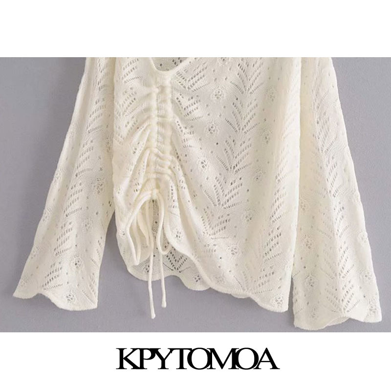 Women Fashion With Drawstring Hollow Out Irregular Knitted Sweater Long Sleeve Female Pullovers Chic Tops 210420