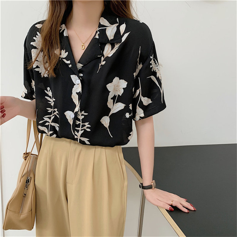 Summer Short Sleeves Casual Vintage All Match Comfortable Femme Lapel Chic Loose High Street Clothe Tops Shirts 210421