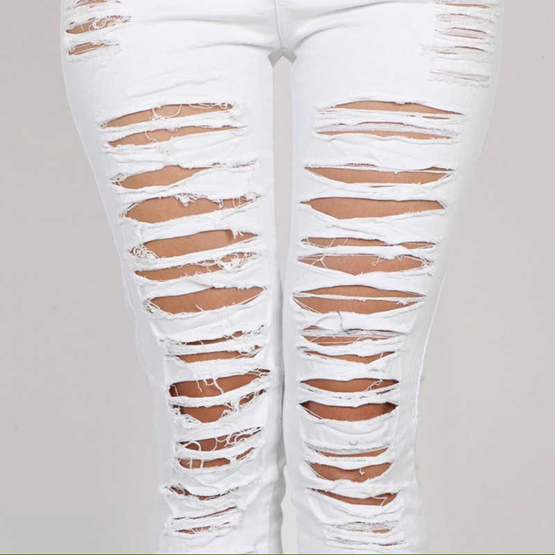 Slim Jeans for Women Fashion Summer Skinny Denim Sexy Hole White Black Mid Waist Pencil 210922