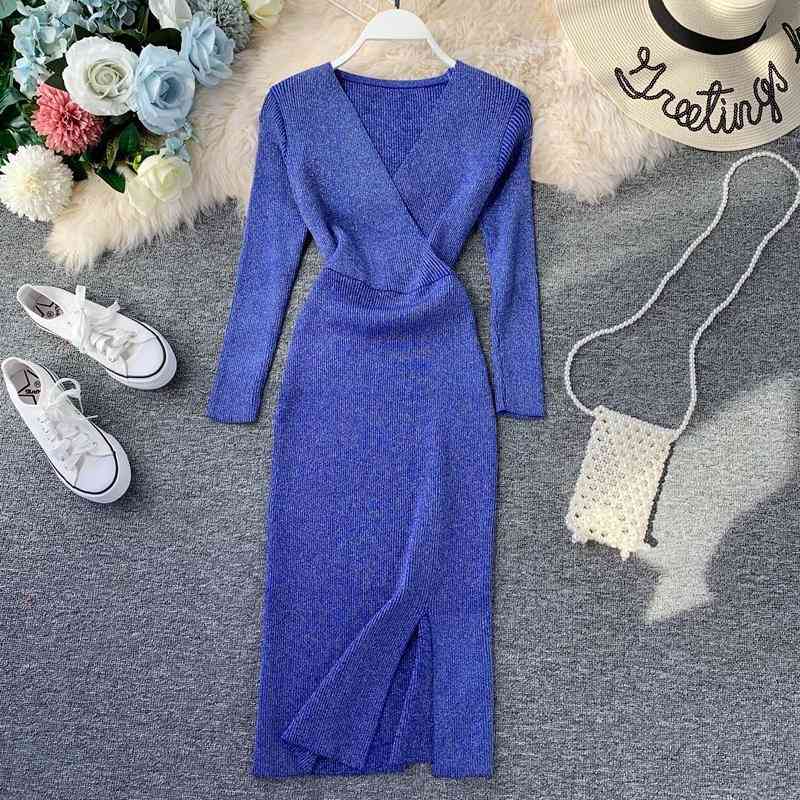 Women Bodycon Bright Knitted Dress Spring Autumn Basic Long Sleeve Sexy V Neck Dresses Ladies Casual Robe Vestido 210602
Women Bodycon Bright Knitted Dress Spring Autumn Basic Long Sleeve Sexy V Neck Dresses Ladies Casual Robe Vestido 210602