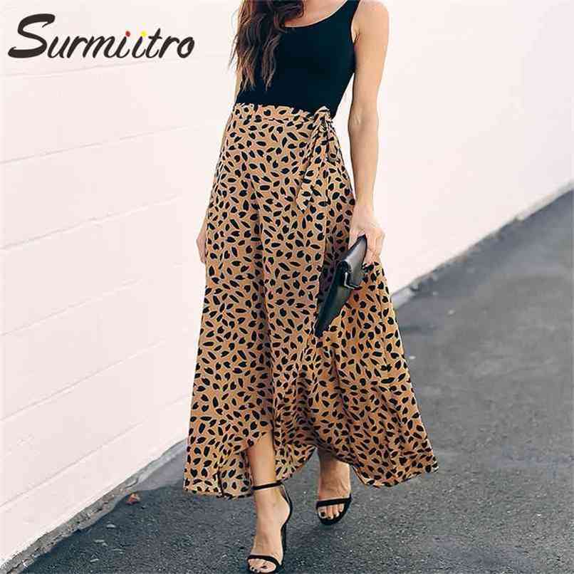 SURMIITRO Polka Dot Print Long Maxi Summer Skirt Women Fashion White Black Split High Waist Sun Wrap Aesthetic Female 210619