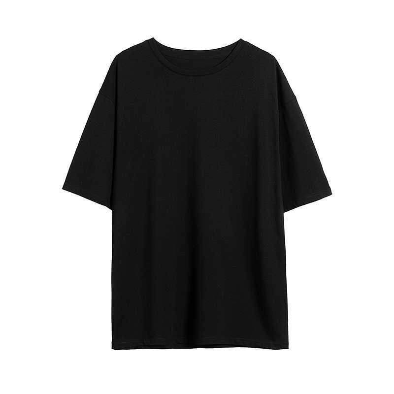 Summer Daily Casual Basic Mens T Shirts Soft 100% Cotton Loose O-Neck Short Sleeve Harajuku Plain Tee Shirt 4XL 5XL Black White 210528