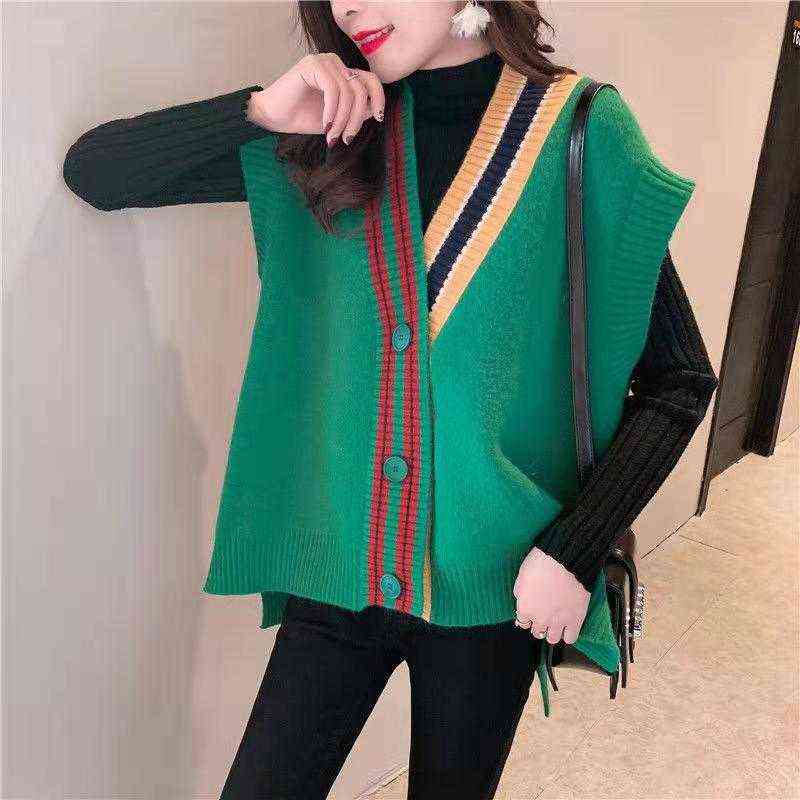 Fashion Vests For Women Sleeveless Women's Spring Jacket Single Breasted Knitted Loose Vest Preppy Style Autumn 211120
