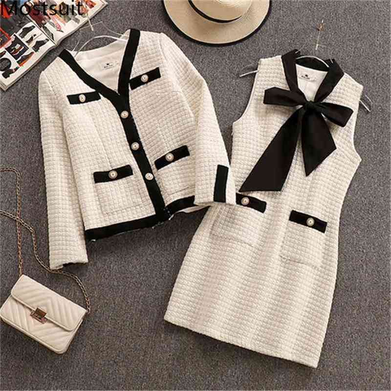 Vintage Tweed Two Piece Sets Outfits Women Jacket Coat + Sleeveless Mini Dress Suits Elegant Ladies Autumn Winter 2 Pcs Set 210513, Black
Vintage Tweed Two Piece Sets Outfits Women Jacket Coat + Sleeveless Mini Dress Suits Elegant Ladies Autumn Winter 2 Pcs Set 210513, Black