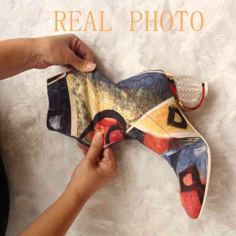 REAVE CAT Women autumn Spring Thigh High Boots Ankle Clear transparent Heels Stretch Colorful Over The Knee Botas Bottine Femme 211105