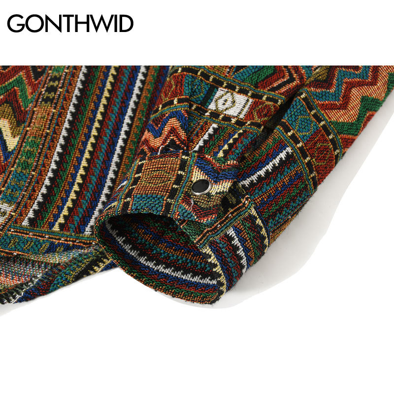 GONTHWID National Style Color Block Geometric Pattern Long Sleeve Tees Shirts Streetwear Hip Hop Harajuku Casual Loose Shirt Top 210410