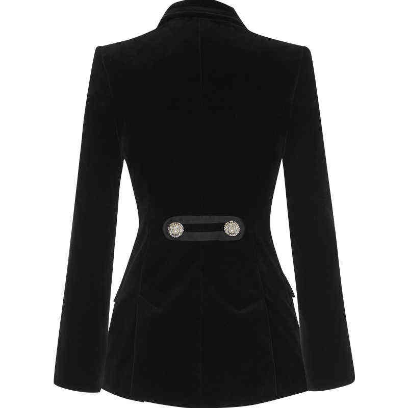 HarleyFashion Trending Fall Winter Notched Exquisite Diamonds Buttons Top Quality Black Chic Velvet Blazer Casual Jackets 211122
