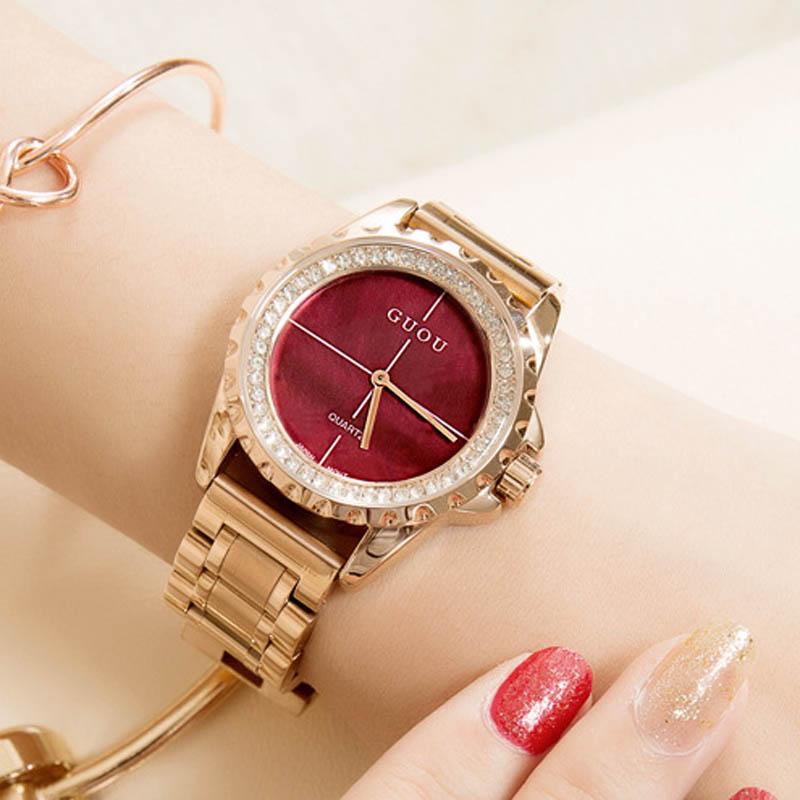 Wristwatches 2021 Guou Brand Woman Lady Wrist Watch Clock Crystal Simple Women Classic Luxury Golden Steel Female Ladies For Relogio Feminin, Red
Wristwatches 2021 Guou Brand Woman Lady Wrist Watch Clock Crystal Simple Women Classic Luxury Golden Steel Female Ladies For Relogio Feminin, Red