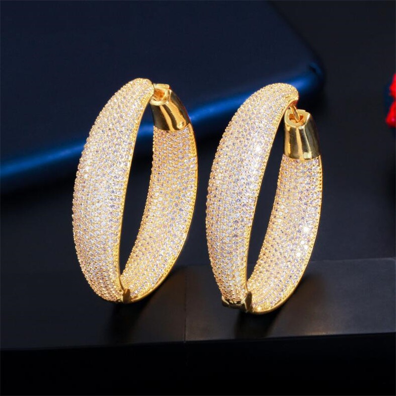 Choucong Sparkling Luxury Jewelry 925 Sterling Silver &Gold Fill Full Pave White Sapphire CZ Diamond Gemstones Party Women Wedding Clip Earring Ear Cu