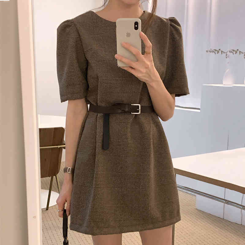 Korean chic retro wild round neck slim slimming plaid dress skirt with belt women 210525, Chocolate
Korean chic retro wild round neck slim slimming plaid dress skirt with belt women 210525, Chocolate