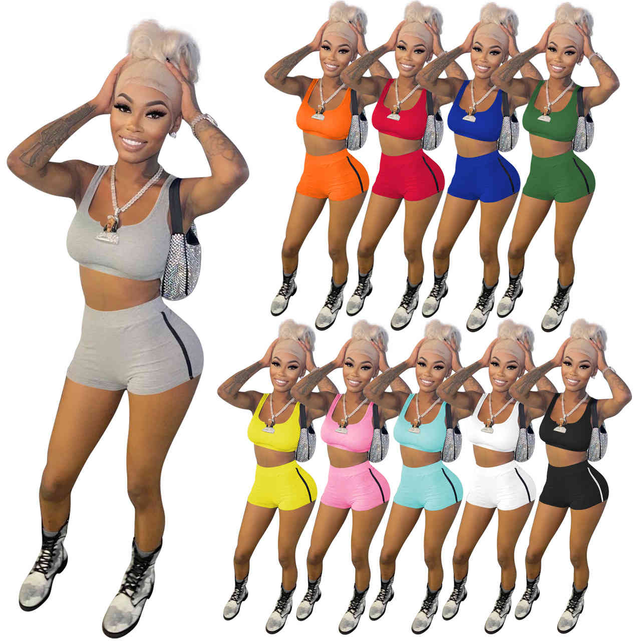 Summer Women Tracksuits Sexy Short Yoga Outfits Two Pieces Jogger Suits Suspenders Vest Shorts casual Solid Color Sweatsuit Plus Sizes -XXL, A1-a6
Summer Women Tracksuits Sexy Short Yoga Outfits Two Pieces Jogger Suits Suspenders Vest Shorts casual Solid Color Sweatsuit Plus Sizes -XXL, A1-a6