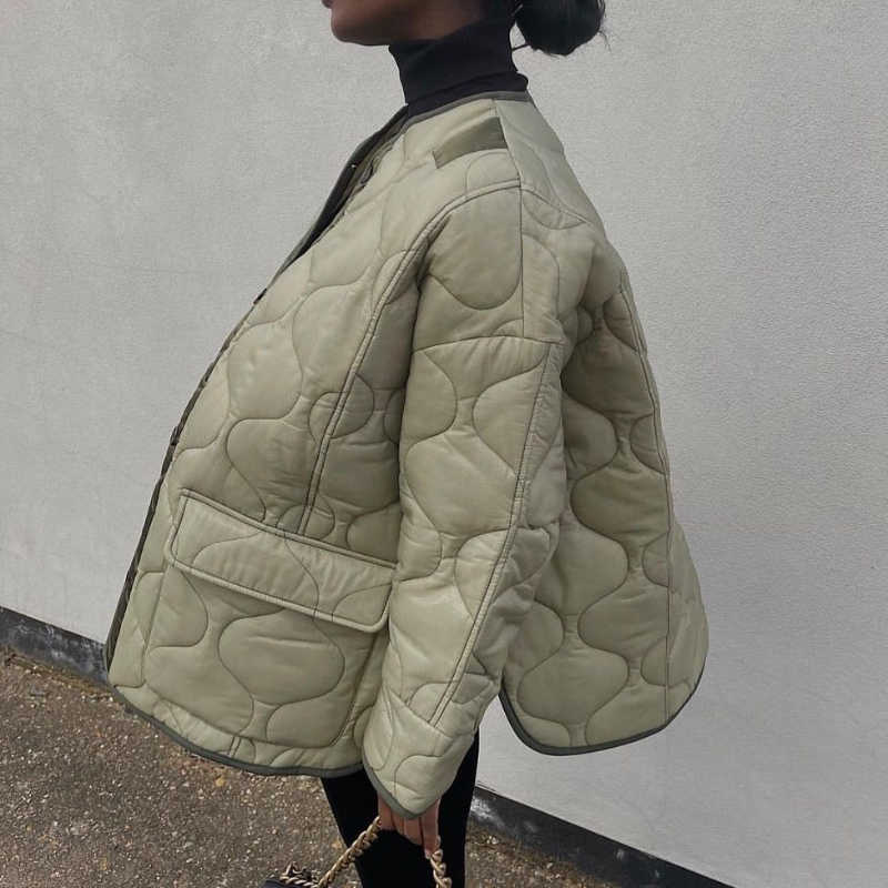 Autumn Winter Women's Loose Jackets Thin Parka Oversize Coats Round Neck Outwear Female Long Sleeve Cotton Clothing 211018