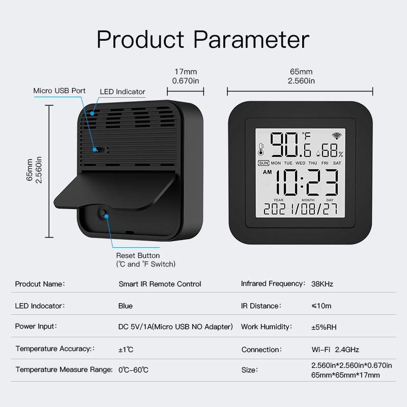 Moes WiFi Tuya Smart IR Remote Control Temperature and Humidity Sensor for Air Conditioner TV AC Works with Alexa Google Home
