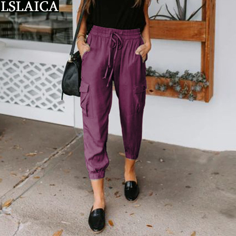 Women's Pants Solid Color Casual Loose Slacks Pocket Drawstring Women Clothing Fashion Streetwear Pantalones Para Mujer 210520