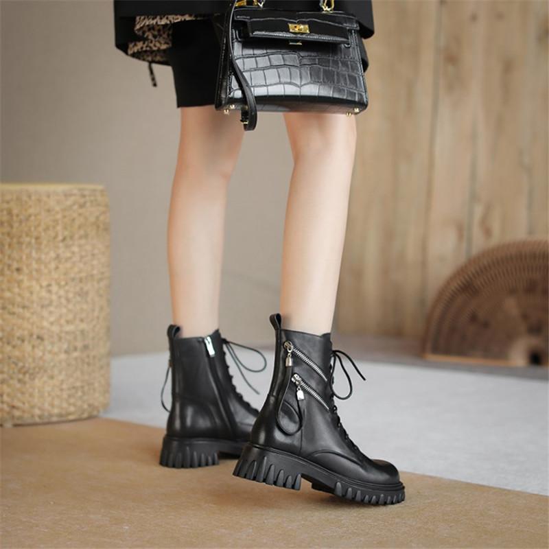 Boots 2021 Winter Fashion Women Round Toe Thick Heel Handmade Short Youth Women's Shoes Punk Platform