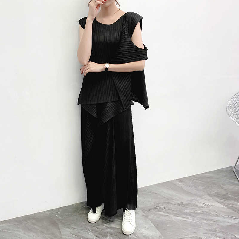 Japanese-Style Solid Pleated Suit Summer Irregular O Neck Top + Casual Wide-Leg Pants Two-Piece Set Women 210615, Yellow
Japanese-Style Solid Pleated Suit Summer Irregular O Neck Top + Casual Wide-Leg Pants Two-Piece Set Women 210615, Yellow
