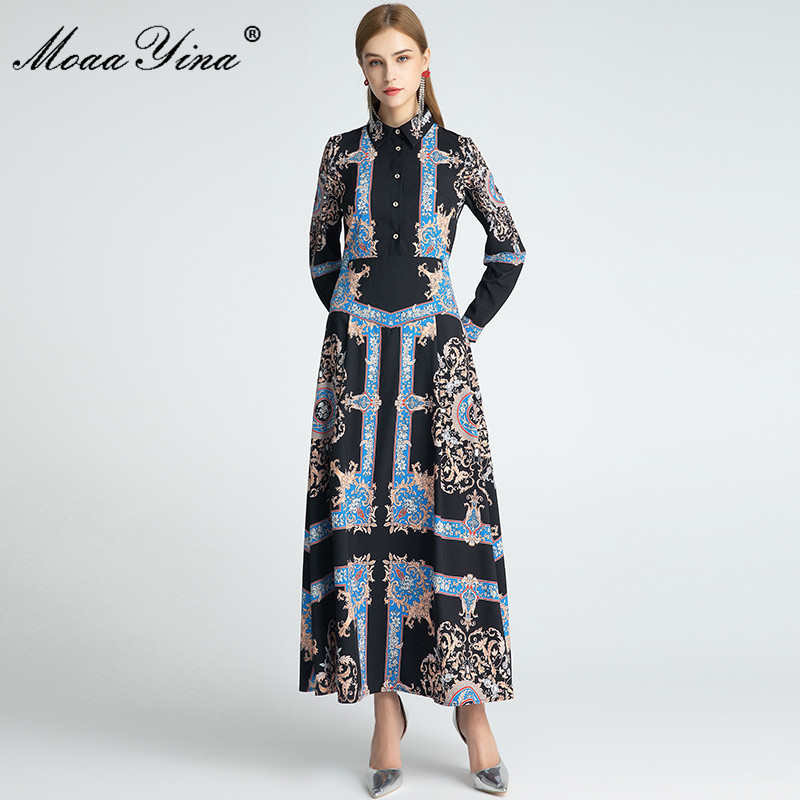 Fashion Designer dress Autumn Women' Dress Turn-down Collar Diamonds High Waist Printed Vintage Long Dresses 210524, Black
Fashion Designer dress Autumn Women' Dress Turn-down Collar Diamonds High Waist Printed Vintage Long Dresses 210524, Black