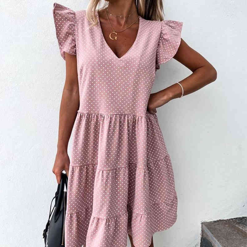 Women New Summer Sundress Casual Ruffles Sleeves V-neck Dot Boho Party Vestidos Elegant Mini Dresses Fashion Vestidos 210426, Pink
Women New Summer Sundress Casual Ruffles Sleeves V-neck Dot Boho Party Vestidos Elegant Mini Dresses Fashion Vestidos 210426, Pink