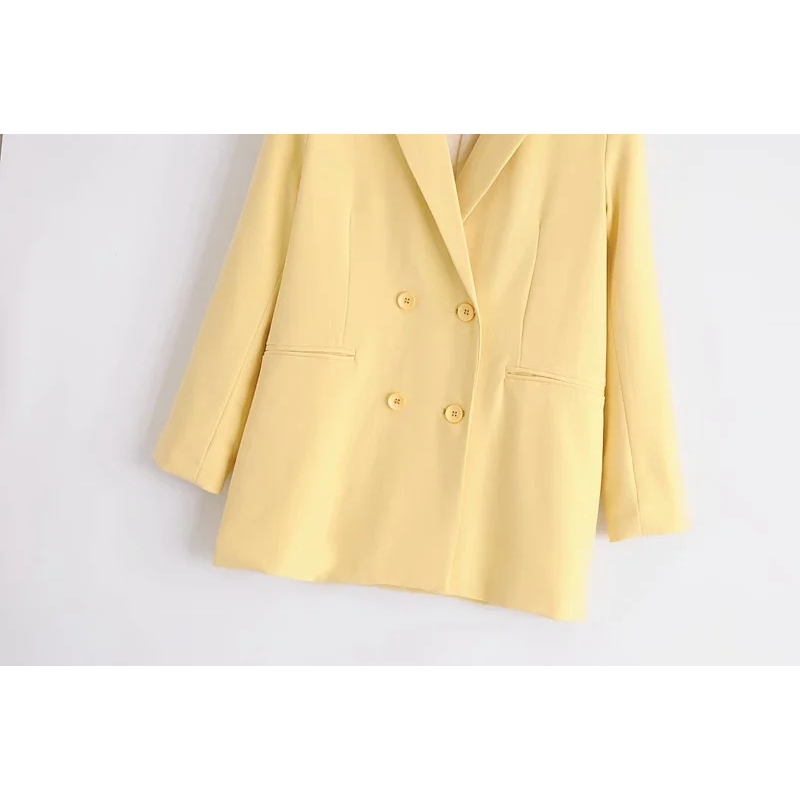 fashion women yellow jackets autumn vintage ladies coats buttonfly elegant female suits casual pocket girls jacket 210430