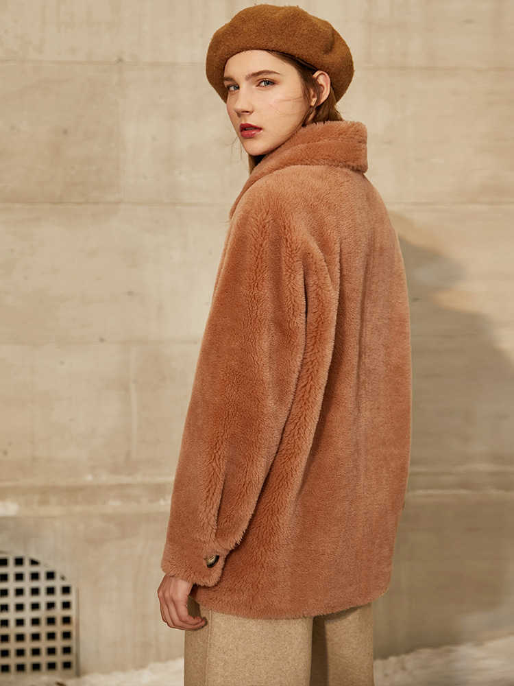 Minimalism Winter Coat Women Fashion Double-faced Fur Thick Lapel Single-breasted Warm Women's Woolen 12040297 210527