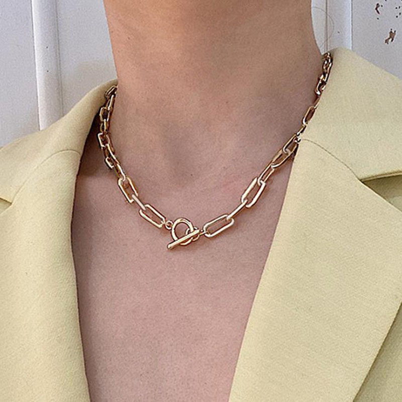 Gold Chunky Chain Choker For Women Geometric Pendant Necklaces Boho Maxi Statement Christmas Gift