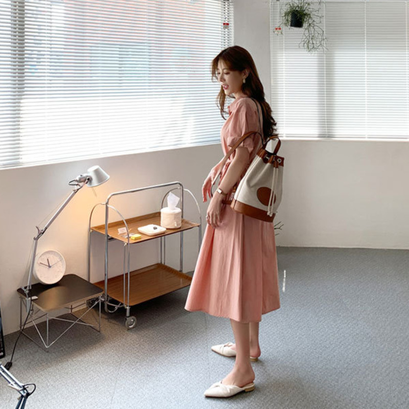 Casual Midi Dress French Korean Short Sleeve Belt Temperament Loose Fit Fashion Summer Women's 2P1661 210526