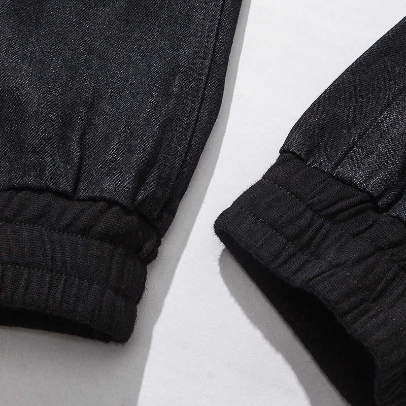 Japan Style Black Jeans Pants Men Pencil Jeans Harajuku Denim Harem Pants Male Elastic Waist Leg Opening Black Pants Fashion 210603